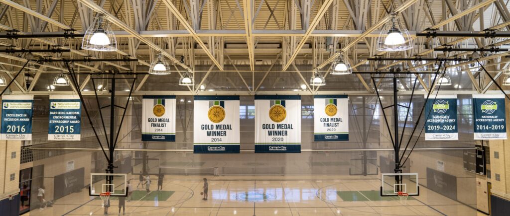 Monon Community Center gymnasium banners. 