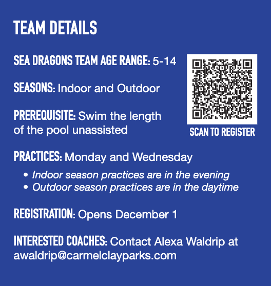 Sea Dragons swim team details. 