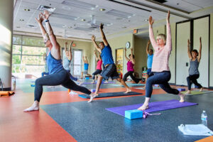 Group fitness yoga class. 